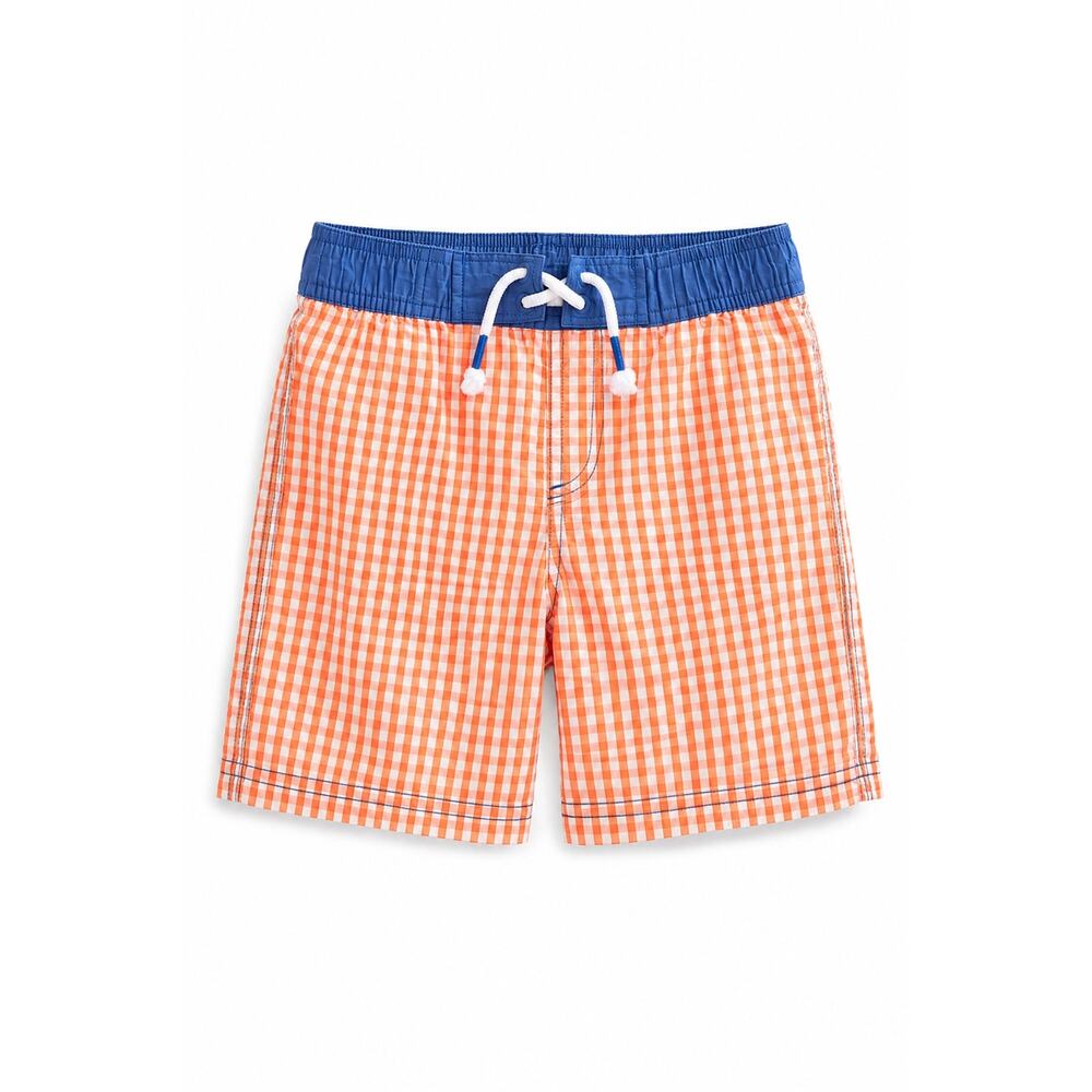 Mini Boden orange Gingham Swim Trunks Board Shorts Boys 9-10